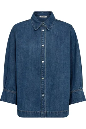Co`Couture Bluser & Skjorter, Dame, Blå, XS, Denim, Mørk denimskjorte med 3/4 ærmer