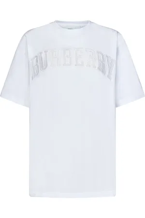 Burberry Top, Dame, Hvid, M, Bomuld, Hvid Bomulds T-shirt med Logo Detaljer
