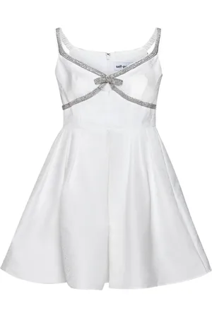 Self-Portrait Kjole, Dame, Hvid, 3XS, Uld, Bow Detailed Off-shoulder Mini Kjole