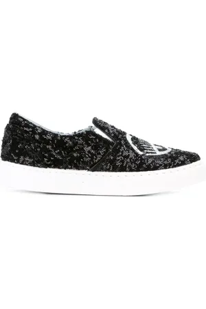 Chiara Ferragni Sko, Dame, Sort, 37 EU, Læder, Sort Sequin Slip-On Sneakers