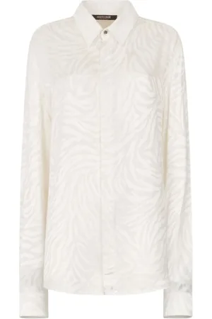 Roberto Cavalli Skjorte, Herre, Hvid, L, Tiger Skin Print Langærmet Skjorte