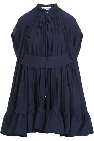 Lanvin Kjole, Dame, Blå, XS, Polyester, Blå Kjole med Flæser