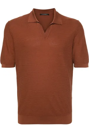 TAGLIATORE Top, Herre, Brun, 2XL, Bomuld, Paco Split-neck Polo Shirt