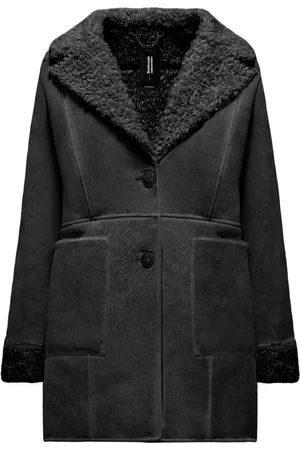 Bomboogie Frakke, Dame, Sort, M, Læder, Suede Eco-læder Frakke med Eco-Pels