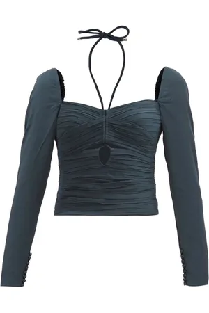 Self-Portrait Bluser & Skjorter, Dame, Grøn, XS, Polyester, Kort elastisk crepe top