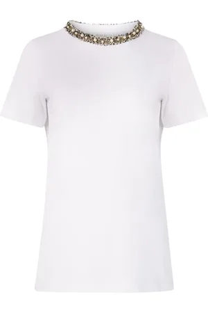 Nina Ricci Top, Dame, Hvid, S, Bomuld, T-shirt med perlehals