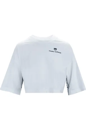 Chiara Ferragni Top, Dame, Hvid, S, Bomuld, Cropped T-shirt med vide ærmer