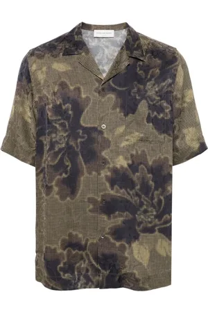 DRIES VAN NOTEN Skjorte, Herre, Brun, XL, Satin, Graphic Print Satin Skjorte