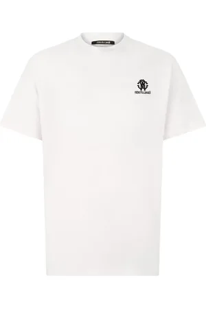 Roberto Cavalli Top, Herre, Hvid, L, Bomuld, Monogram Logo Broderet Bomuld T-shirt