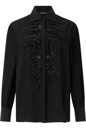 Roberto Cavalli Bluser & Skjorter, Dame, Sort, XS, Tiger Skin Sequined Silk Shirt