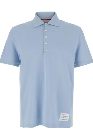 Thom Browne Top, Herre, Blå, L, Bomuld, Lyseblå polo shirt med stribedetalje