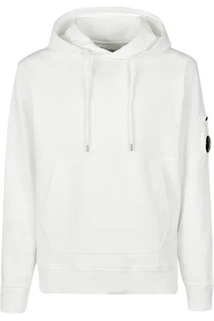 C.P. Company Sweathshirts & Hoodies, Herre, Hvid, 2XL, Bomuld, Hvid bomuldsfleece hoodie med kængurulomme