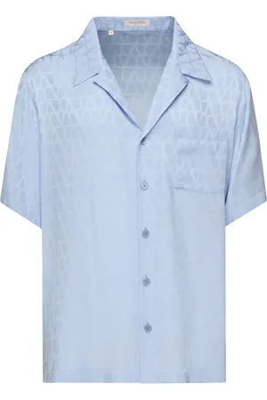 VALENTINO GARAVANI Skjorte, Herre, Blå, M, Blå Silkeskjorte Toile Iconographe Jacquard