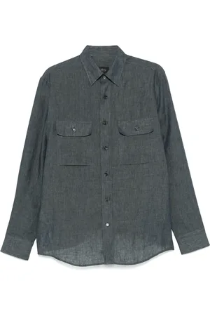 BRIONI Skjorte, Herre, Blå, L, Linned, Italiensk Linnedskjorte, Designerkode Scfa0Lp9111