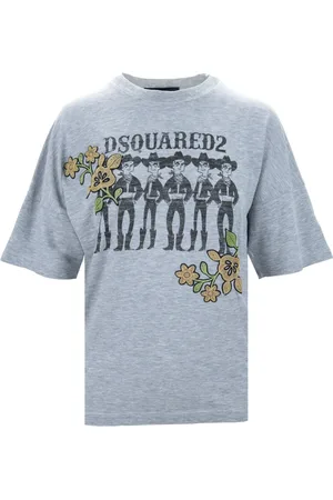 Dsquared2 Top, Dame, Grå, XS, Bomuld, Oversized T-shirt med blomsterbroderi