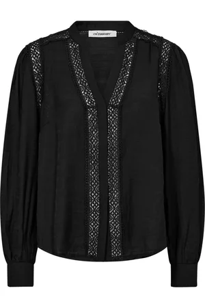 Co`Couture Bluser & Skjorter, Dame, Sort, XS, Sort bluse med blonde detaljer