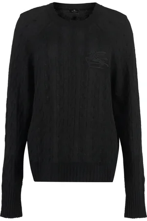 Etro Strik, Dame, Sort, S, Cashmere, Cashmere Kabelstrikket Crew-Neck Sweater