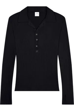 Courrèges Top, Herre, Sort, L, Bomuld, Sort Ribstrikket Polo Shirt