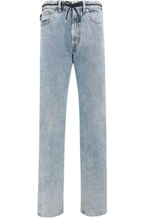 Roberto Cavalli Jeans, Herre, Blå, W38, Bomuld, Patchwork-Print Bukser med snøre