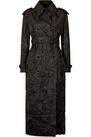 Roberto Cavalli Frakke, Dame, Sort, 2XS, Læder, Krøllet læder trenchcoat