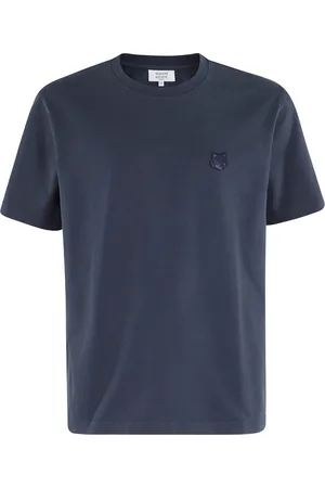 Maison Kitsuné Top, Herre, Blå, M, Bomuld, Fox Head Patch T-shirt