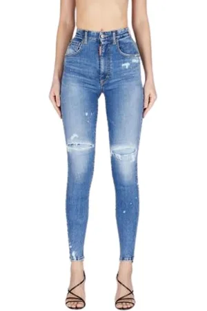 Dsquared2 Jeans, Dame, Blå, 2XS, Denim, High Waist Twiggy Jeans