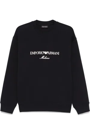 Emporio Armani Sweathshirts & Hoodies, Herre, Blå, S, Uld, Blå Sweater med Ribkanter