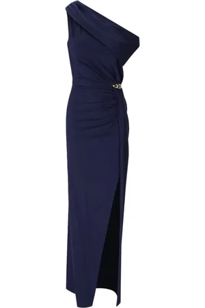 Elisabetta Franchi Kjole, Dame, Blå, L, Asymmetrisk Aftenkjole med Drapering