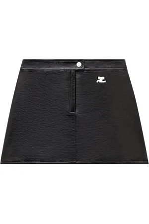 Courrèges Nederdel, Dame, Sort, S, Bomuld, Reedition Logo Patch Mini Skirt
