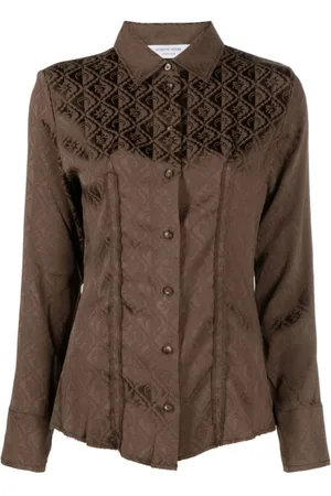 Marine Serre Bluser & Skjorter, Dame, Brun, XL, Satin, Moon Diamant Jacquard Satin Skjorte