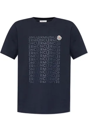 Moncler Top, Herre, Blå, L, Bomuld, Crew Neck T-shirt med Logo