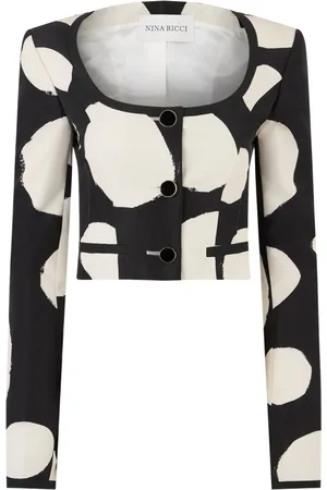 Nina Ricci Jakke, Dame, Sort, 3XL, Uld, Kort jakke med rund halsudskæring