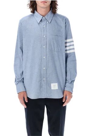 Thom Browne Skjorte, Herre, Blå, L, Bomuld, 4-Bar Straight Fit Skjorte