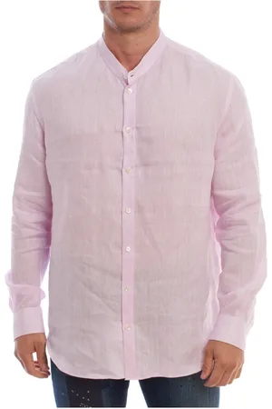 Emporio Armani Skjorte, Herre, Lilla, 2XL, Linned, Elegant Langærmet Linnedskjorte