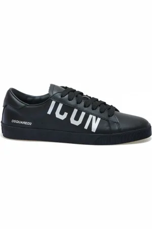 Dsquared2 Sko, Herre, Sort, 41 EU, Læder, Læder Sneakers med Sidelogo Detalje