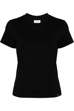 Courrèges Top, Dame, Sort, S, Bomuld, Logo Broderet Crew Neck T-shirt