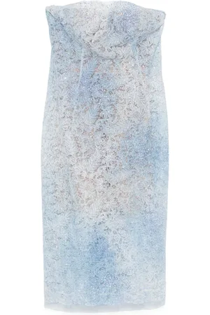 ERMANNO SCERVINO Kjole, Dame, Blå, M, Elegant aftenkjole med blonde detaljer