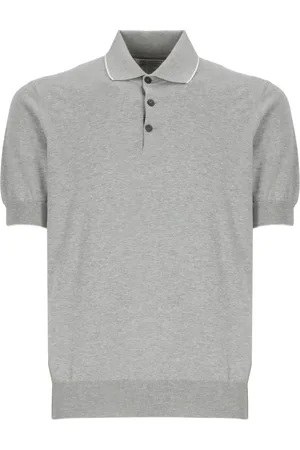 Brunello Cucinelli Top, Herre, Grå, 2XL, Bomuld, Bomulds polo shirt med knapper