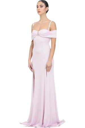 Elisabetta Franchi Kjole, Dame, Lyserød, L, Uld, Lang Elegant Kjole med Drapering