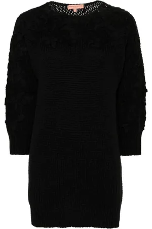 ERMANNO SCERVINO Strik, Dame, Sort, XS, Uld, Floral Lace Ribbed Knit Jumper