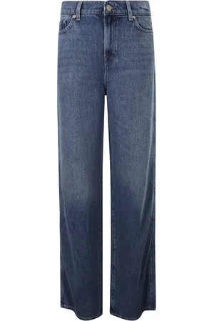 7 for all Mankind Jeans, Dame, Blå, W29, Denim, High Waist Wide Leg Denim Jeans