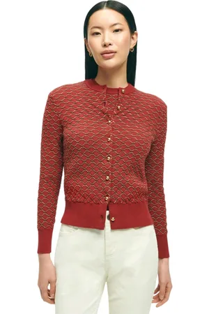 Brooks Brothers Strik, Dame, Rød, L, Bomuld, Rød og Guld Bomuld Cardigan Sweater