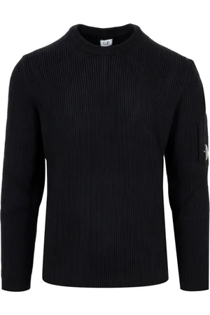 C.P. Company Strik, Herre, Sort, XL, Bomuld, Ribstrikket Crew Neck Sweater