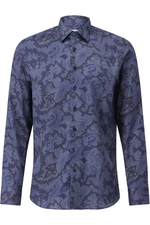 Etro Skjorte, Herre, Blå, 6XL, Bomuld, Paisley Mønstret Bomuldsskjorte