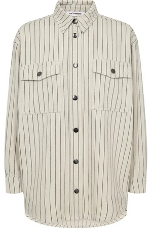 Co`Couture Bluser & Skjorter, Dame, Hvid, L, Bomuld, Stribet Skjortebluse med Lommer