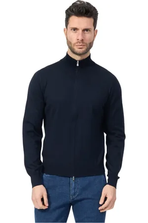 Gran Sasso Strik, Herre, Blå, 2XL, Bomuld, Blå Bomuld Cardigan Lynlås Sweater