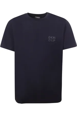 Dondup Top, Herre, Blå, M, Bomuld, Blå Crewneck T-shirt med Logo Print