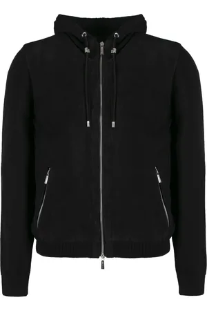 MOORER Strik, Herre, Sort, L, Uld, Suede Front Zipped Cardigan Uld Chamois