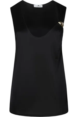 Elisabetta Franchi Top, Dame, Sort, L, Uld, Skinnende Sort Ærmeløs Top med Juveldetalje
