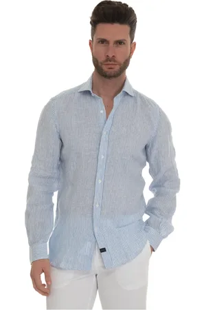 FAY Skjorte, Herre, Blå, 4XL, Linned, Stribet skjorte